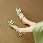 Sophia | Pumps Damen Slingback Blockabsatz Blumendetail