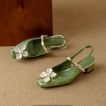 Sophia | Pumps Damen Slingback Blockabsatz Blumendetail