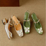Sophia | Pumps Damen Slingback Blockabsatz Blumendetail