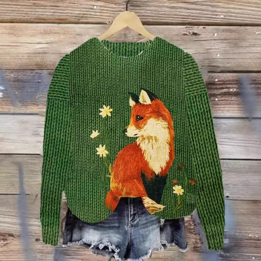 Theresa | Pullover Damen Strick mit Tiermotiv Rundhals