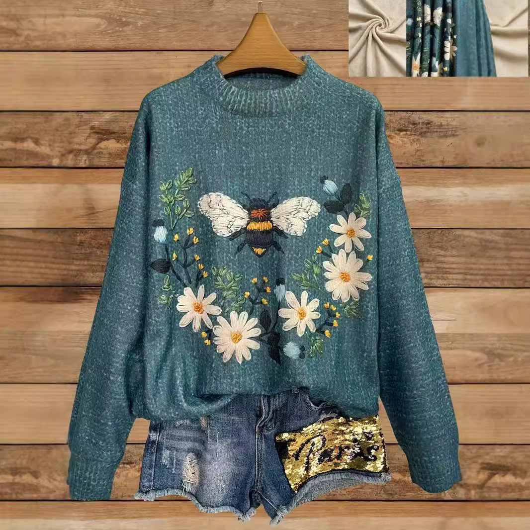 Theresa | Pullover Damen Strick mit Tiermotiv Rundhals