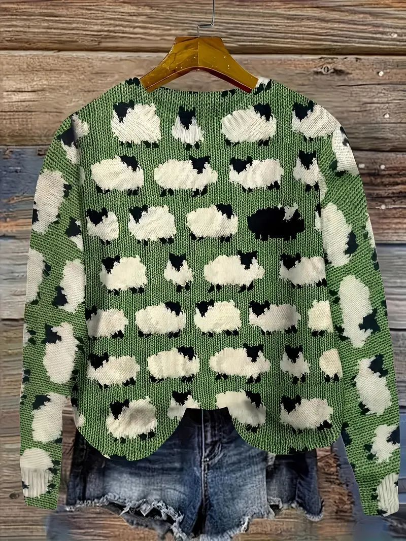 Theresa | Pullover Damen Strick mit Tiermotiv Rundhals