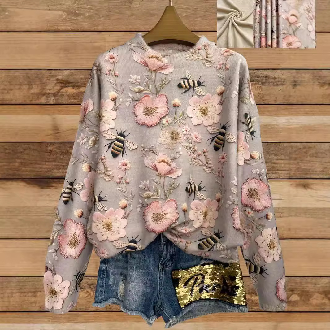 Theresa | Pullover Damen Strick mit Tiermotiv Rundhals