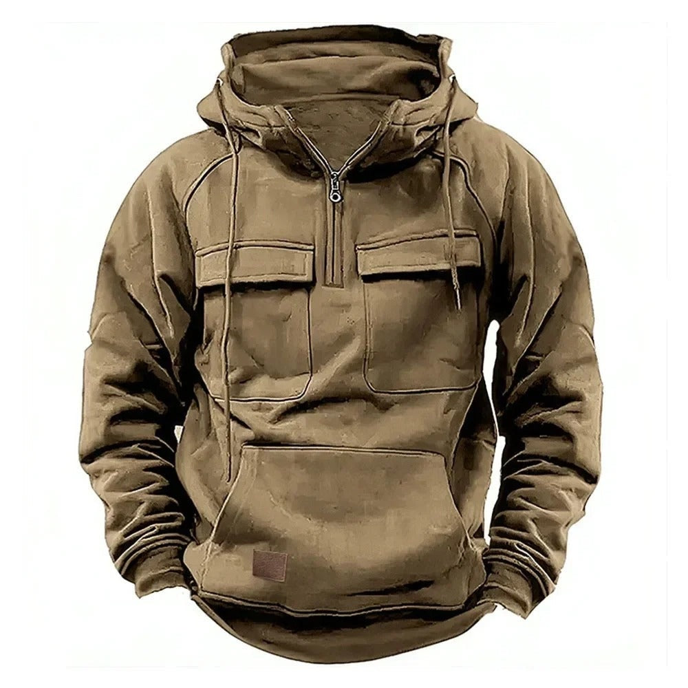 Tobias | Hoodie Herren mit Halbem Reißverschluss Taktisch Mehreren Taschen