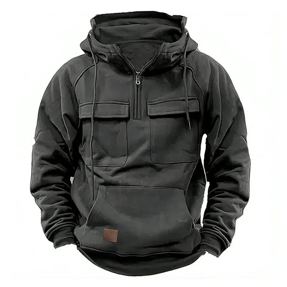 Tobias | Hoodie Herren mit Halbem Reißverschluss Taktisch Mehreren Taschen