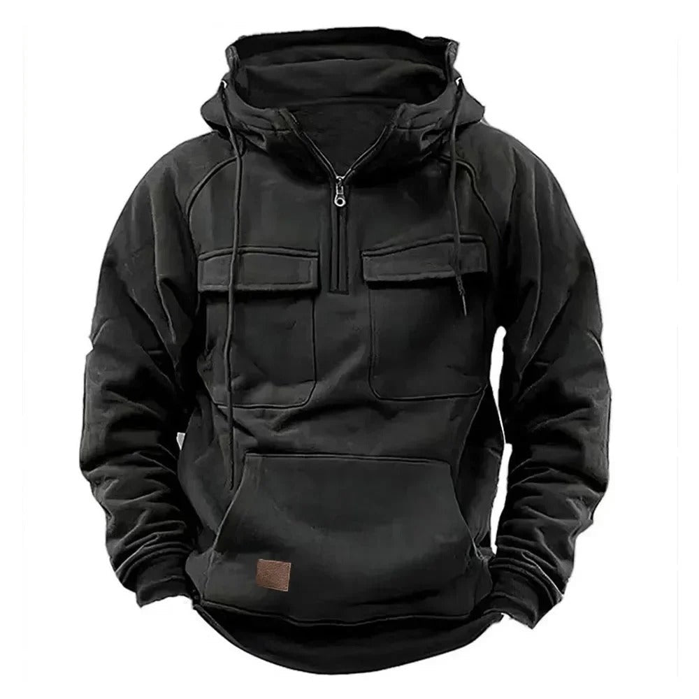 Tobias | Hoodie Herren mit Halbem Reißverschluss Taktisch Mehreren Taschen