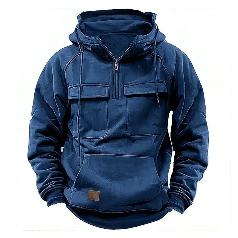 Tobias | Hoodie Herren mit Halbem Reißverschluss Taktisch Mehreren Taschen