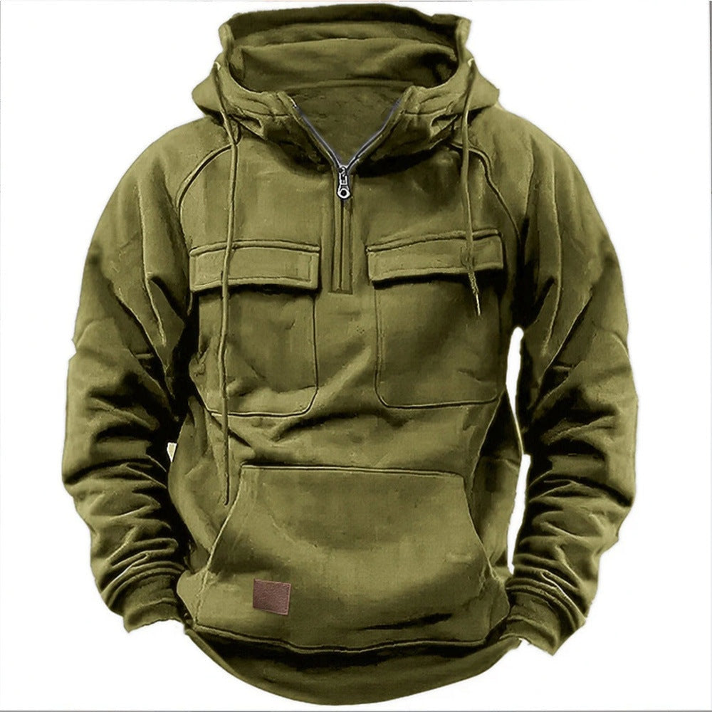 Tobias | Hoodie Herren mit Halbem Reißverschluss Taktisch Mehreren Taschen