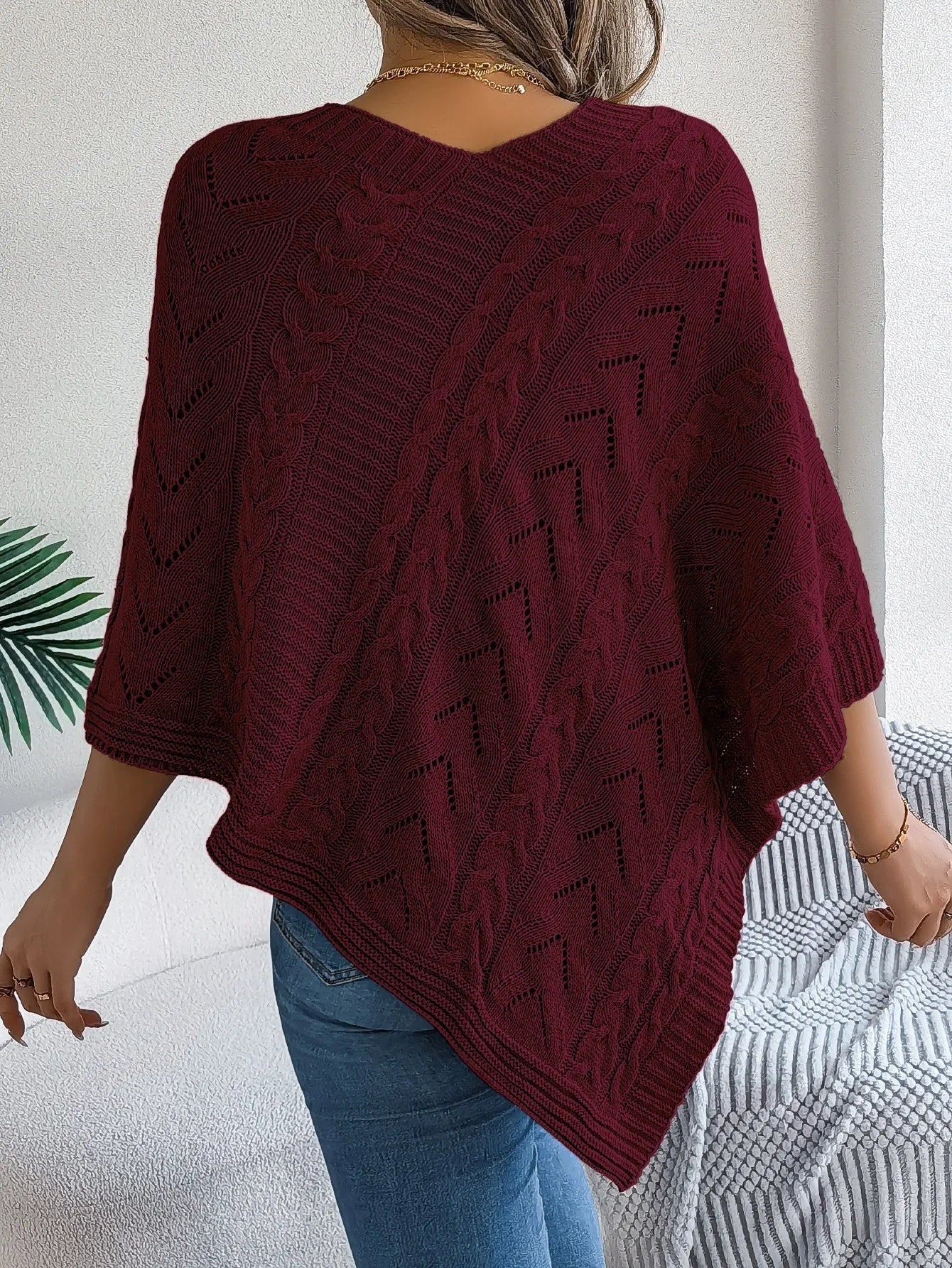 Ursina | Poncho Strick Damen Zopfmuster Asymmetrisch