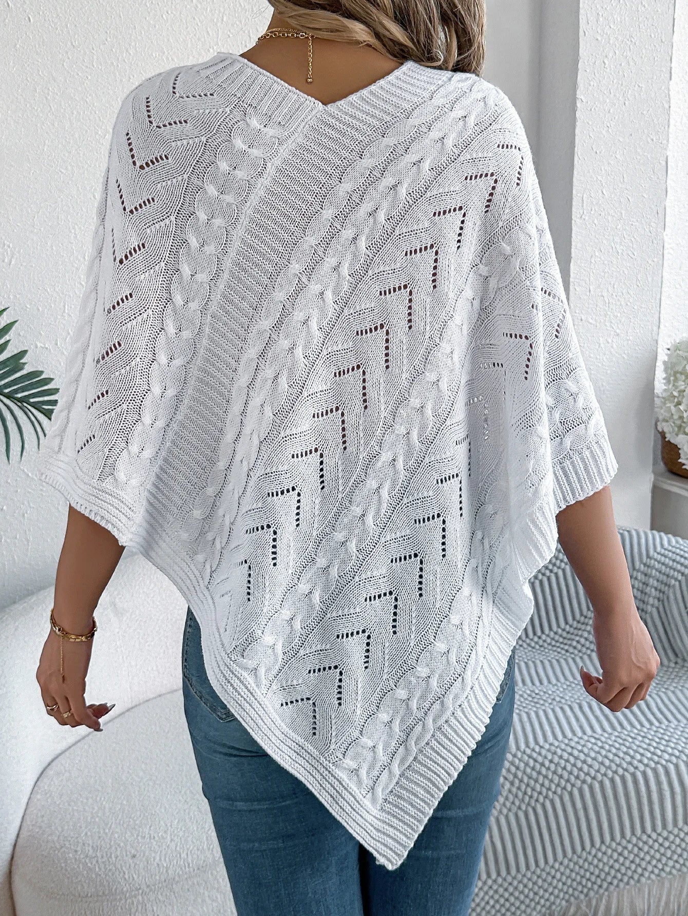 Ursina | Poncho Strick Damen Zopfmuster Asymmetrisch