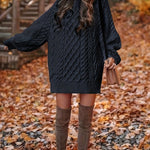 Ursina | Strickkleid mit Zopfmuster Damen Oversize Ballonärmel