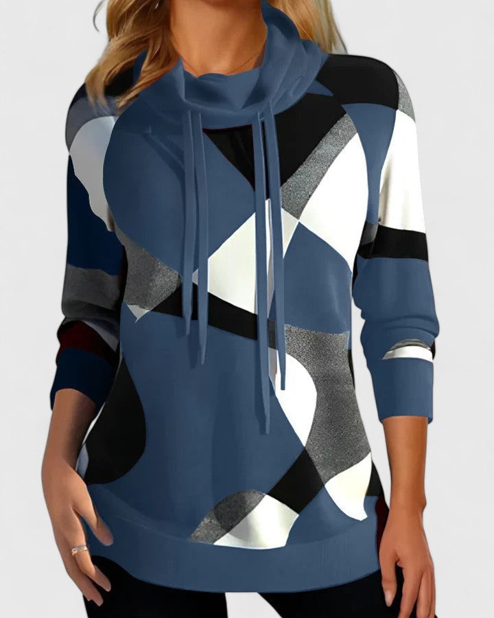 Valerie | Pullover Damen Geometrisches Colour Block Schalkragen Langarm