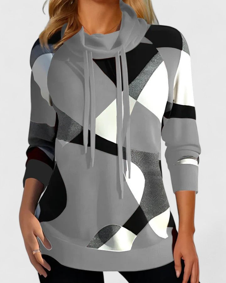 Valerie | Pullover Damen Geometrisches Colour Block Schalkragen Langarm