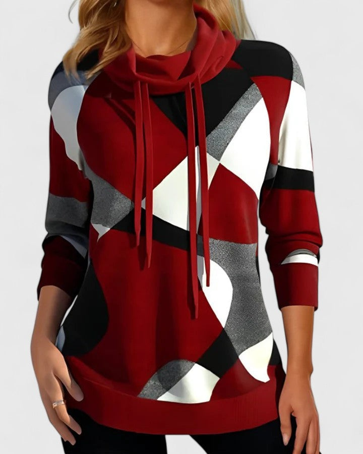 Valerie | Pullover Damen Geometrisches Colour Block Schalkragen Langarm