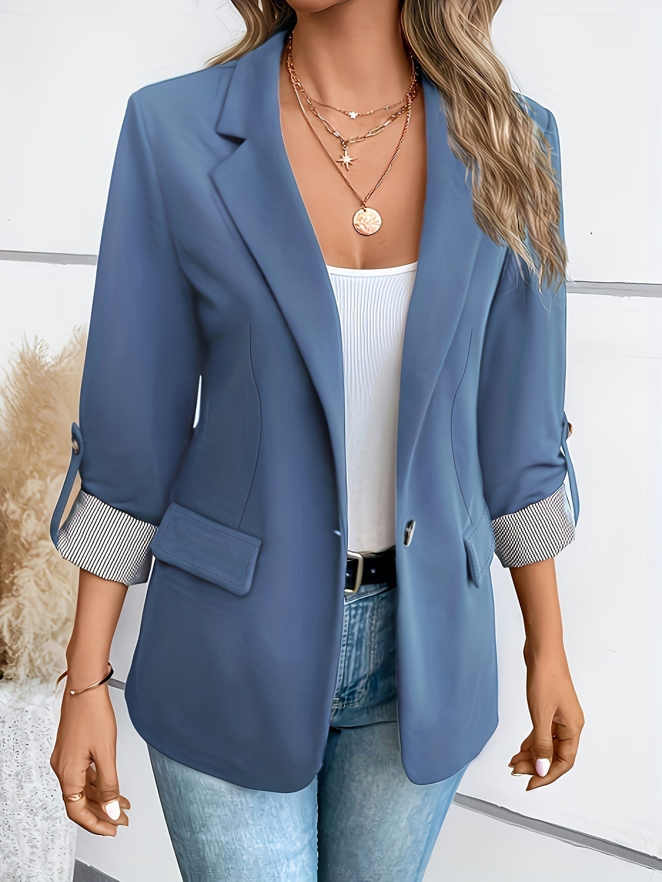 Verena | Blazer Damen Dreiviertelärmel Einknopf Gestreiftes Futter