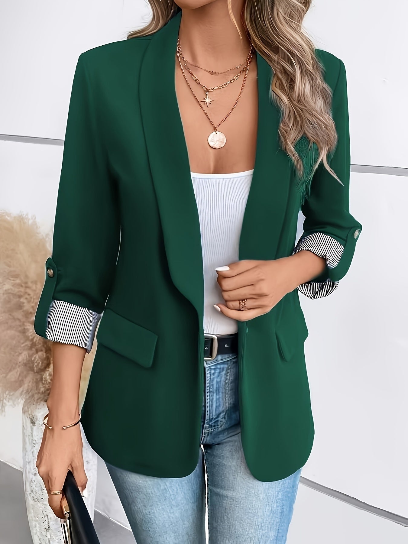 Verena | Blazer Damen Dreiviertelärmel Einknopf Gestreiftes Futter