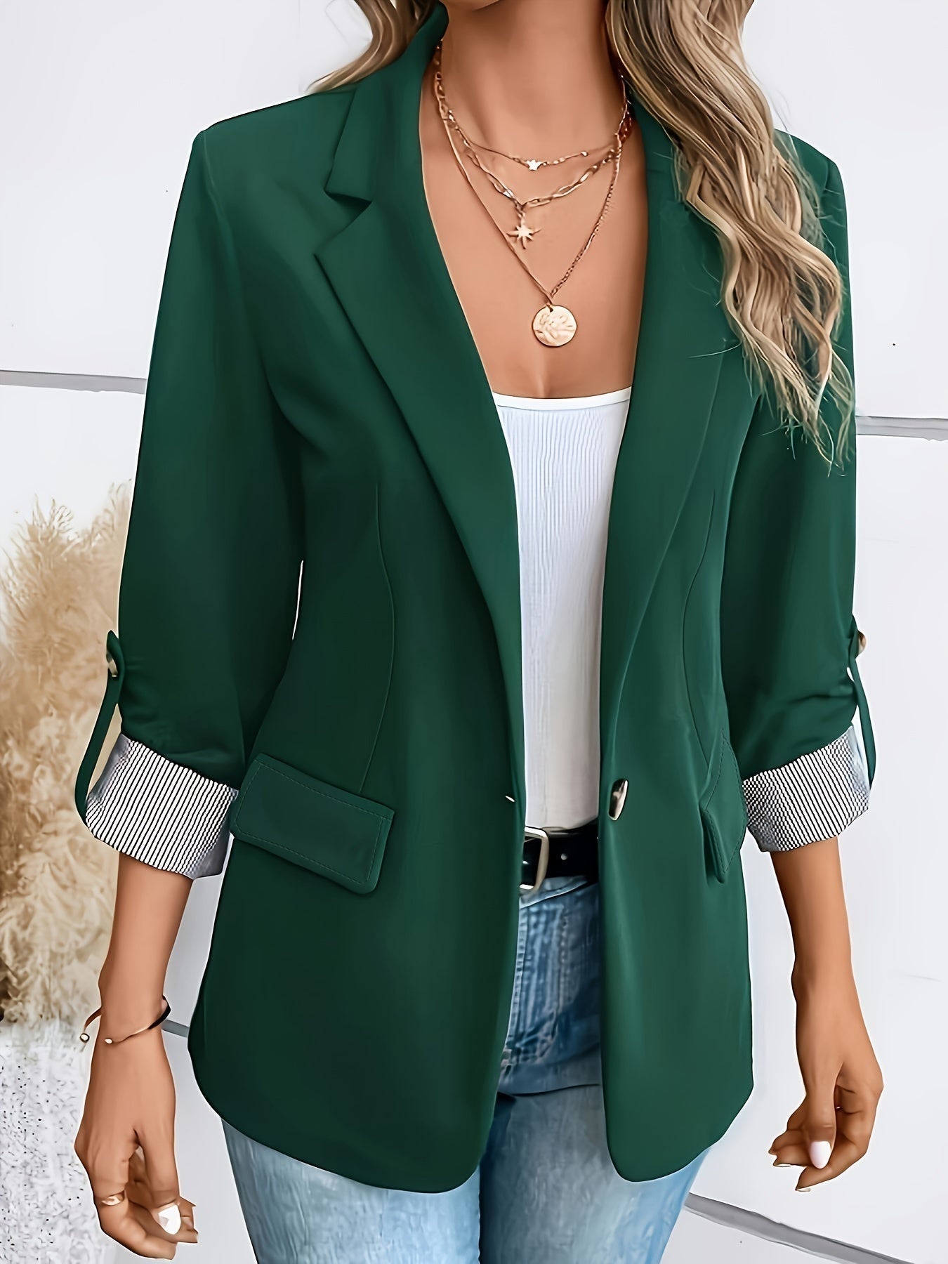 Verena | Blazer Damen Dreiviertelärmel Einknopf Gestreiftes Futter
