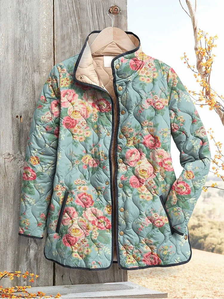 Verena | Steppjacke Damen Blumenprint Geknöpft