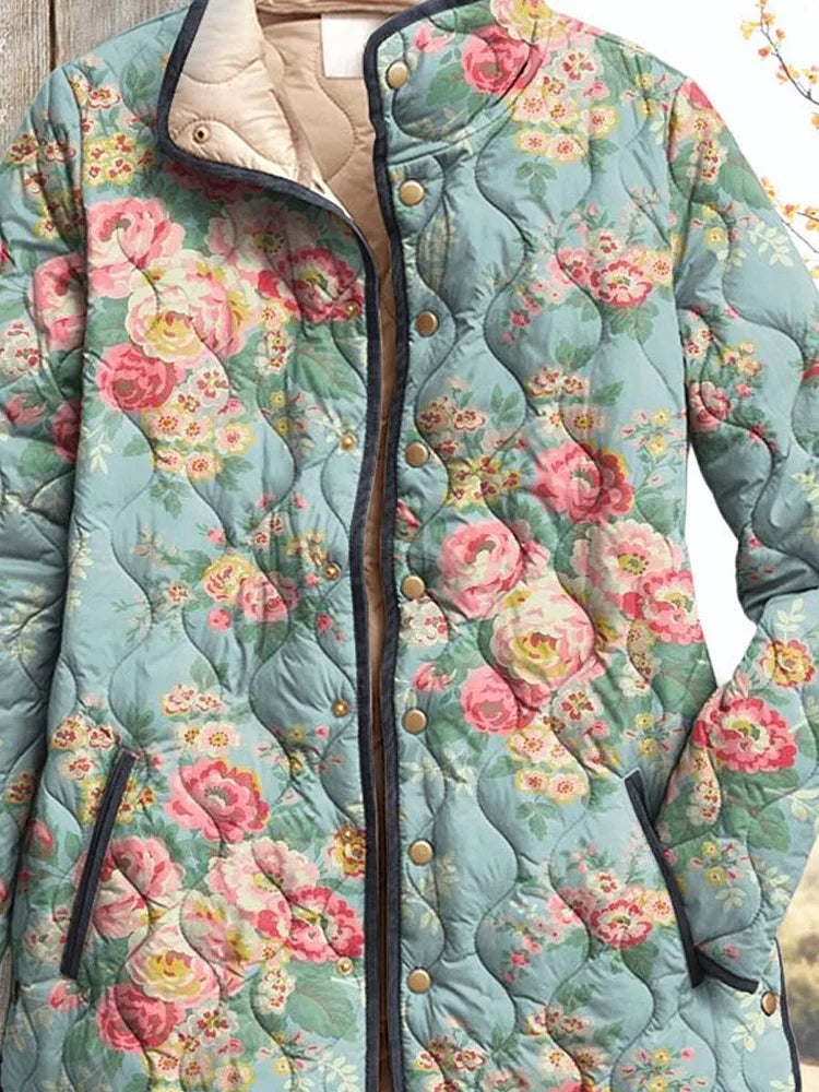 Verena | Steppjacke Damen Blumenprint Geknöpft