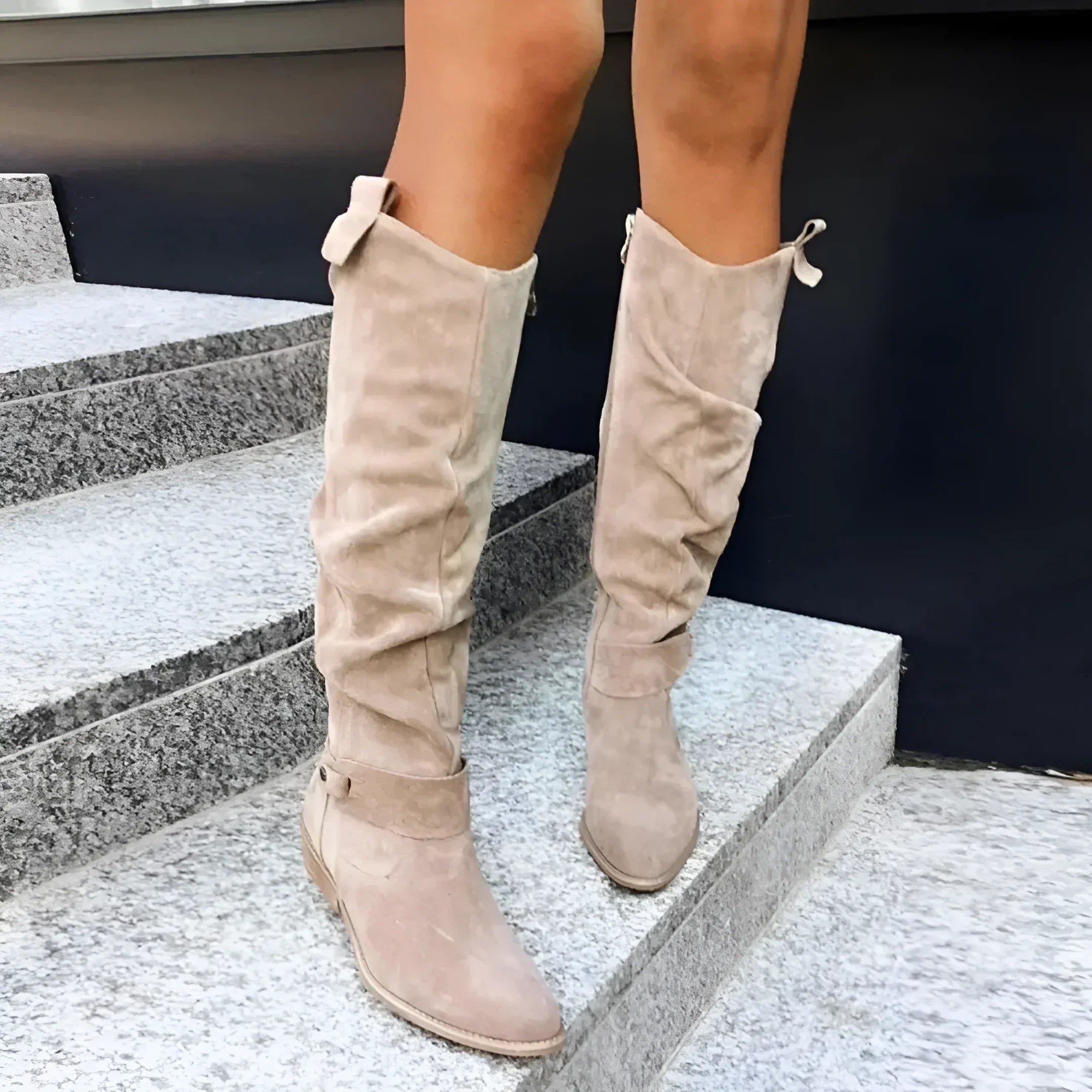 Verena | Stiefeletten Damen Wildleder Kniehohe Oberschenkelhohe