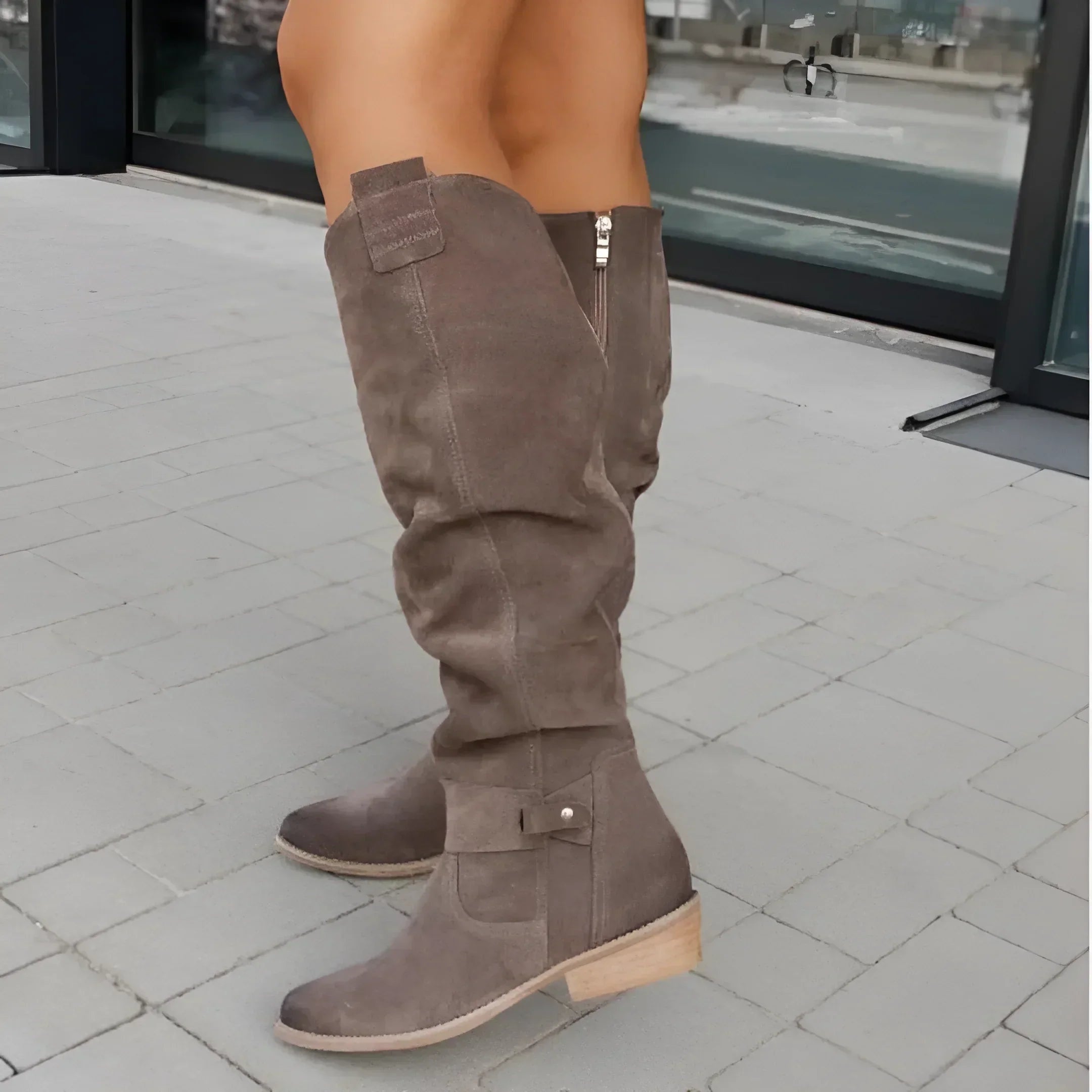 Verena | Stiefeletten Damen Wildleder Kniehohe Oberschenkelhohe