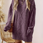 Verena | Strickkleid mit Zopfmuster Damen Langarm Oversize Rundhals