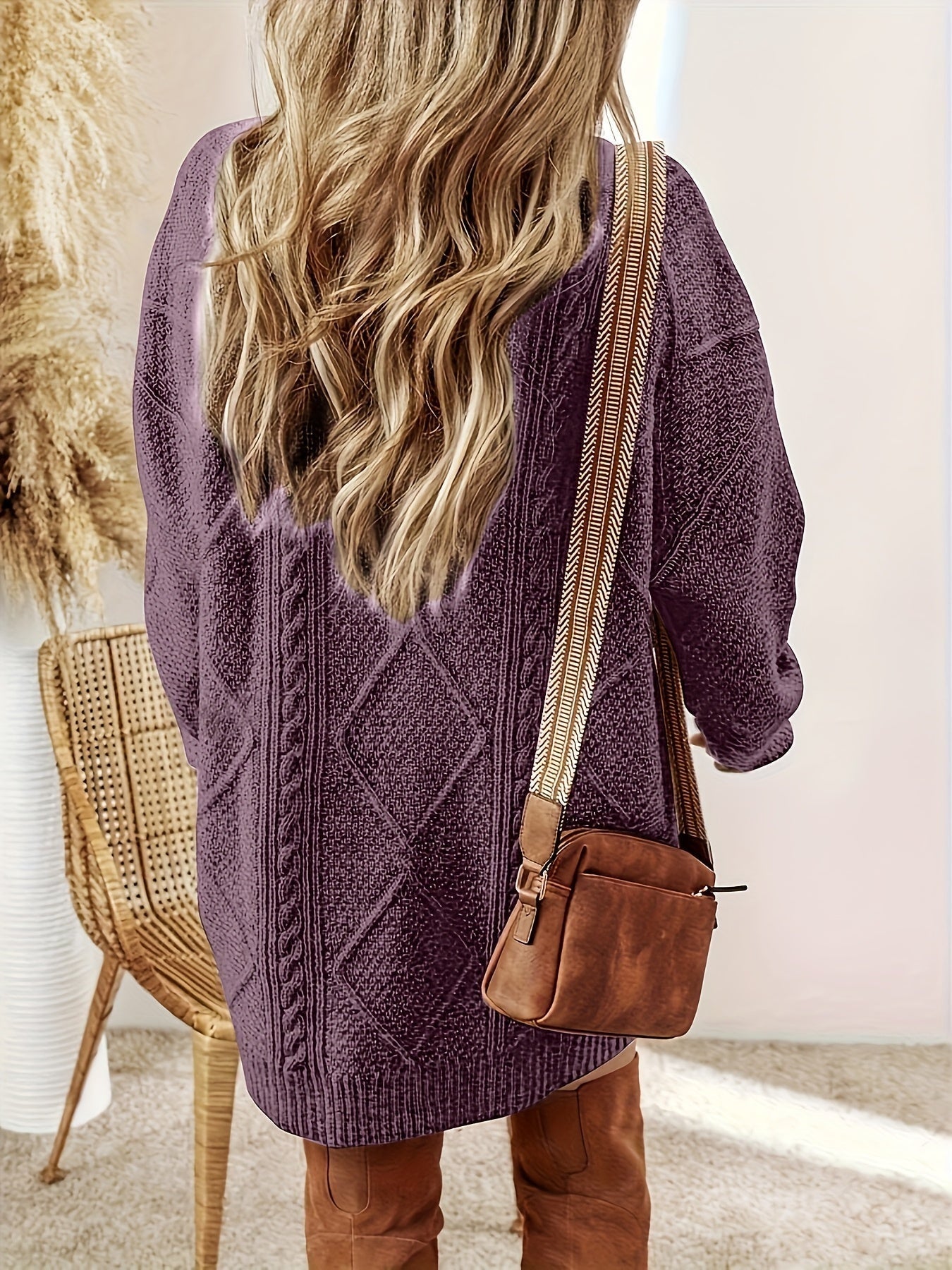 Verena | Strickkleid mit Zopfmuster Damen Langarm Oversize Rundhals