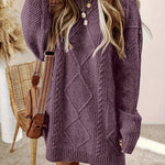 Verena | Strickkleid mit Zopfmuster Damen Langarm Oversize Rundhals