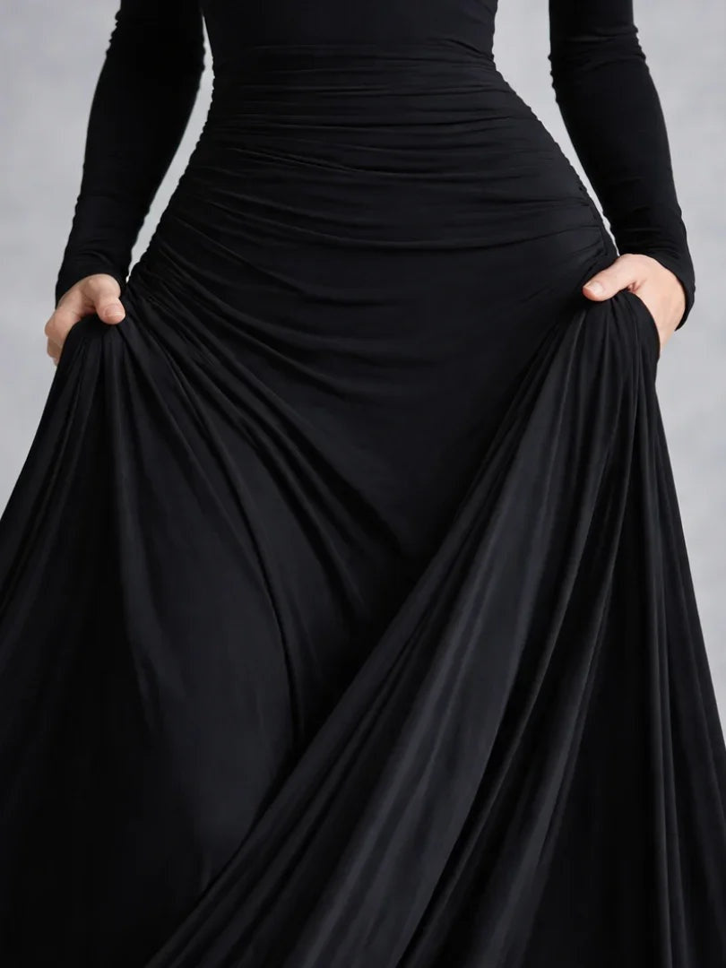 Viktoria | Maxikleid Standesamt Damen Lange Ärmel Bootsausschnitt